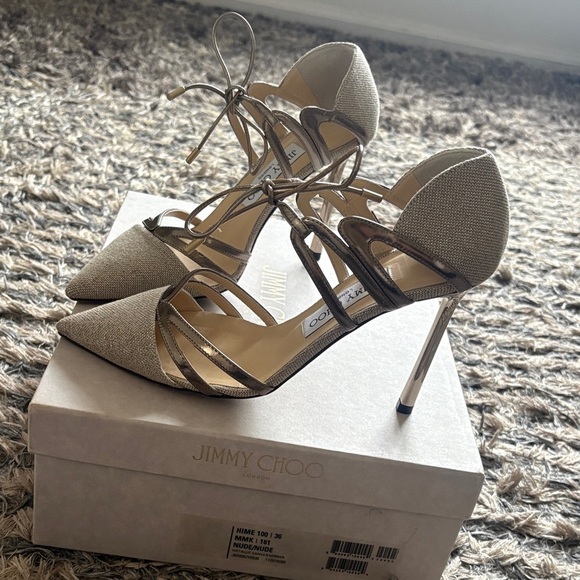 Jimmy Choo Shimmering Taupe Strappy Heels - Picture 3 of 7